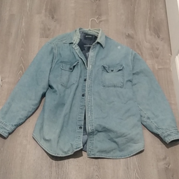 Men's vintage fleece lined denim jacket shirt - Picture 5 of 15